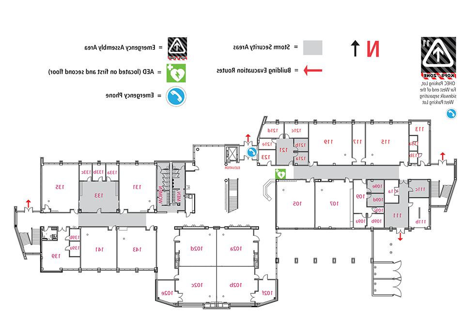 Room locations for OHEC first floor.